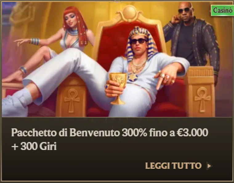 Pacchetto di benvenuto 300pct fino a eur3000 plus 300 giri